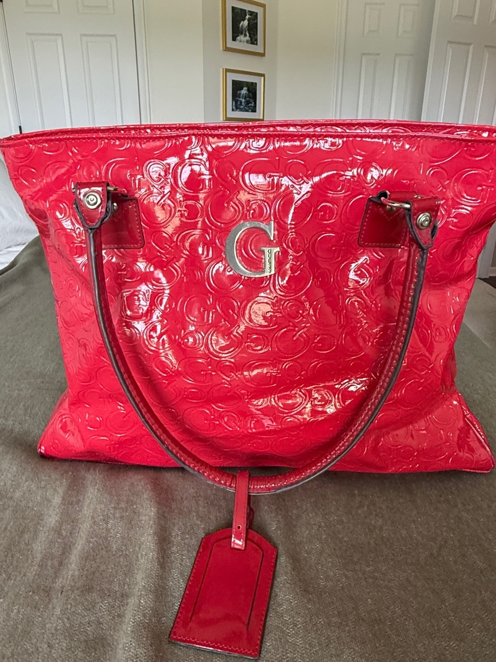 Guess Red Patent Embossed G Tote